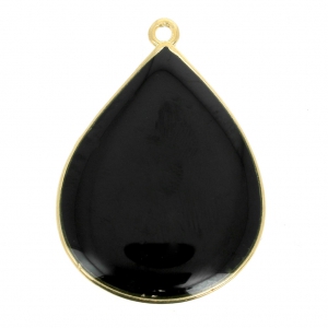 Pendentif goutte résine époxy 32x23 mm Doré à l'or fin/Noir x1