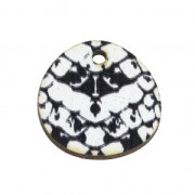 Pendentif rond irrégulier en bois teinté effet serpent 20 mm - Noir - Blanc x1