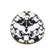 Pendentif rond irrégulier en bois teinté effet serpent 20 mm - Noir - Blanc x1