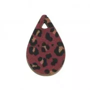 Pendentif goutte en bois teinté effet léopard 23x15 mm - Bordeaux/Marron x1