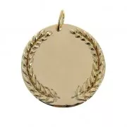 Breloque médaille couronne de laurier 20 mm avec anneau - Plaqué Or 3 microns x1