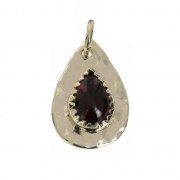 Breloque martelée goutte avec anneau 17 mm Grenat / Plaqué Or 3 microns x1|raw }}