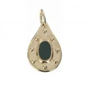 Breloque goutte avec anneau 14 mm Vert / Plaqué Or 3 microns x1