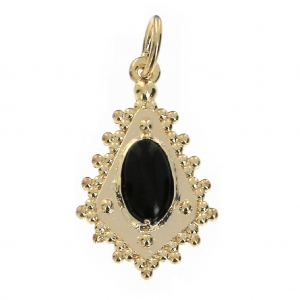 Breloque style ancien losange avec anneau 18.3 mm Noir / Plaqué Or 3 microns