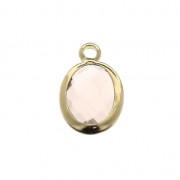 Pendentif ovale en verre facetté 14x8.5 mm doré / Quartz Rose x1|raw }}