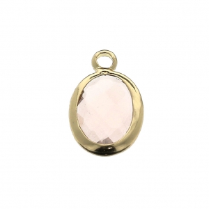 Pendentif ovale en verre facetté 14x8.5 mm doré / Quartz Rose x1