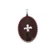 Breloque ovale motif croix en résine époxy 14x8.5 mm Placage argent fin - Dark Red|raw }}