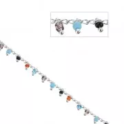 Chaîne maille Rombo perlée avec rocailles 2 mm Multicolore/argenté x 50cm