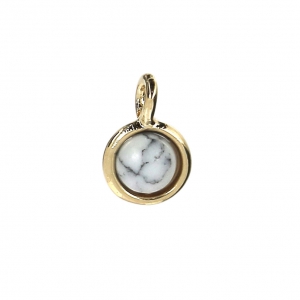 Mini breloque ronde avec pierre imitation Howlite 7 mm doré