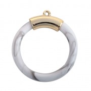 Pendentif rond en résine imitation marbre 45 mm Blanc x1