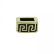Poussoir rectangle décor frise antique 8.1x4.2 mm pour lacet 5 mm bronze x1