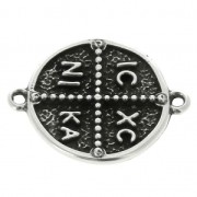 Intercalaire rond 2 anneaux symbole religieux croix 23x18 mm Placage Argent fin vieilli x1|raw }}