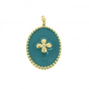 Breloque médaille ovale motif croix résine époxy 14x8.5mm Doré Or fin Turquoise|raw }}