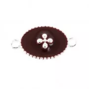 Intercalaire 2 anneaux -croix résine époxy 15x8.5 mm Placage argent fin -Dark red