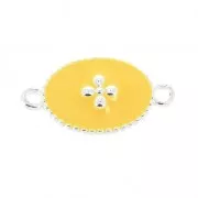 Intercalaire 2 anneaux - croix - résine époxy 15x8.5 mm Placage argent fin - Jaune