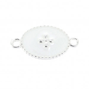 Intercalaire 2 anneaux - croix - résine époxy 15x8.5 mm Placage argent fin - Blanc