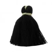 Gros pompons imitation coton 40 mm Noir / Doré x5