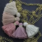 Gros pompons imitation coton 40 mm Rose antique / Doré x5