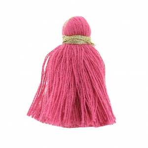 Gros pompons imitation coton 40 mm Fuchsia / Doré x5