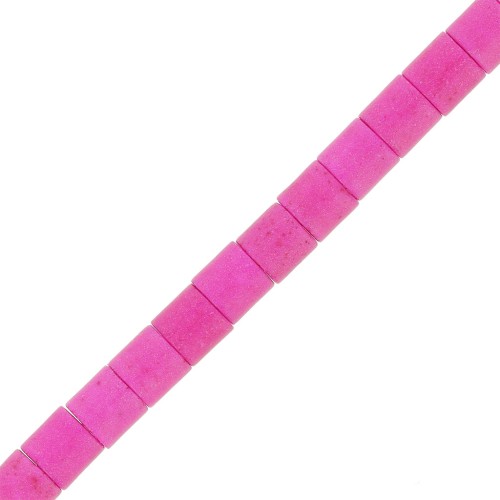 Perles tubes 4x4 mm imitation Howlite teintées - Fuchsia x38cm