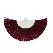 Pendentif éventail demi-lune franges pompons 25x47 mm Bordeaux/argentéx1