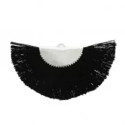 Pendentif éventail demi-lune franges pompons 25x47 mm Noir/argentéx1