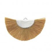 Pendentif éventail demi-lune franges pompons 25x47 mm Moutarde/argentéx1|raw }}