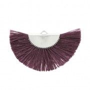 Pendentif éventail demi-lune franges pompons 25x47 mm Mauve/argentéx1