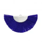 Pendentif éventail demi-lune franges pompons 25x47 mm Bleu roi/argentéx1