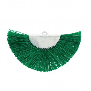 Pendentif éventail demi-lune franges pompons 25x47 mm Vert/argentéx1