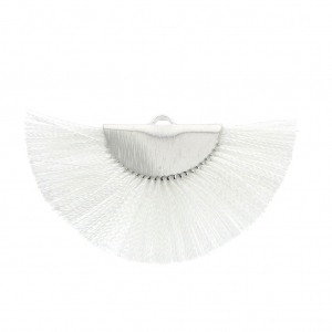 Pendentif éventail demi-lune franges pompons 25x47 mm blanc/argentéx1