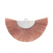 Pendentif éventail demi-lune franges pompons 25x47 mm sienne/argentéx1