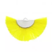 Pendentif éventail demi-lune franges pompons 25x47 mm jaune/argentéx1
