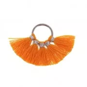 Petit pendentif éventail avec pompons imitation coton 20x29 mm Orange/argentéx1