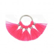 Petit pendentif éventail pompons imitation coton 20x29 mm Rose Fluo/argentéx1|raw }}
