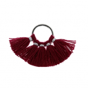 Petit pendentif éventail pompons imitation coton 20x29 mm Bordeaux/argentéx1