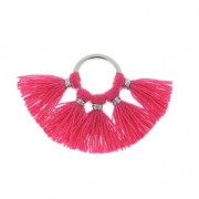 Petit pendentif éventail pompons imitation coton 20x29 mm Fuchsia/argentéx1