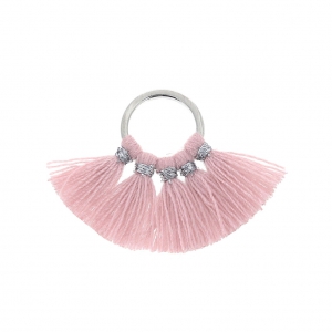 Petit pendentif éventail pompons imitation coton 20x29 mm Rose/argentéx1