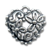 Breloque coeur fleuri 18 mm argenté vieilli x1