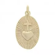 Breloque ovale décorée d'un coeur et d'une croix 20.5x12 mm Plaqué Or 3 microns x1