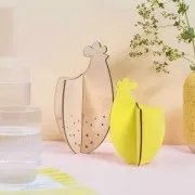 Set de 2 poules 3D en bois pour Pâques à monter et à décorer x1