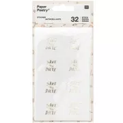 Assortiment de 32 stickers Mariage 30mm- Paper Poetry -Save the Date Blanc/Doré x1
