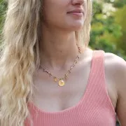 Breloques rondes motif croix 17 mm - Doré x4