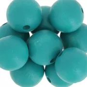 Perles rondes en bois 15 mm Bleu canard x5