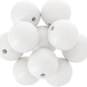 Perles rondes en bois 20 mm - Blanc x5