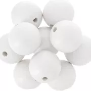 Perles rondes en bois 20 mm - Blanc x5