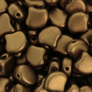 Perles en verre Ginko Duo 2 trous 7.5x7.5 mm Golden Mat x10g