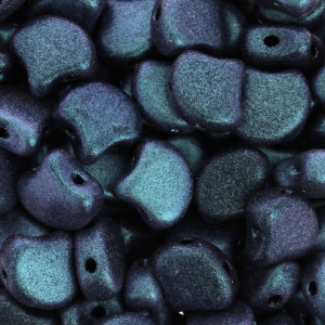 Perles en verre Ginko Duo 2 trous 7.5x7.5 mm Blueberry Metallic Mat x10g