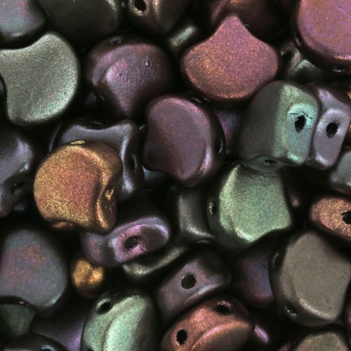 Perles en verre Ginko Duo 2 trous 7.5x7.5 mm Metallic Iris Satin x10g