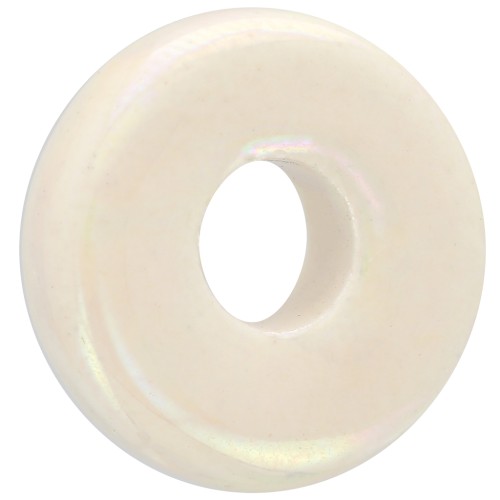 Perle Heishi rondelle en céramique 15 mm Crème irisé x1